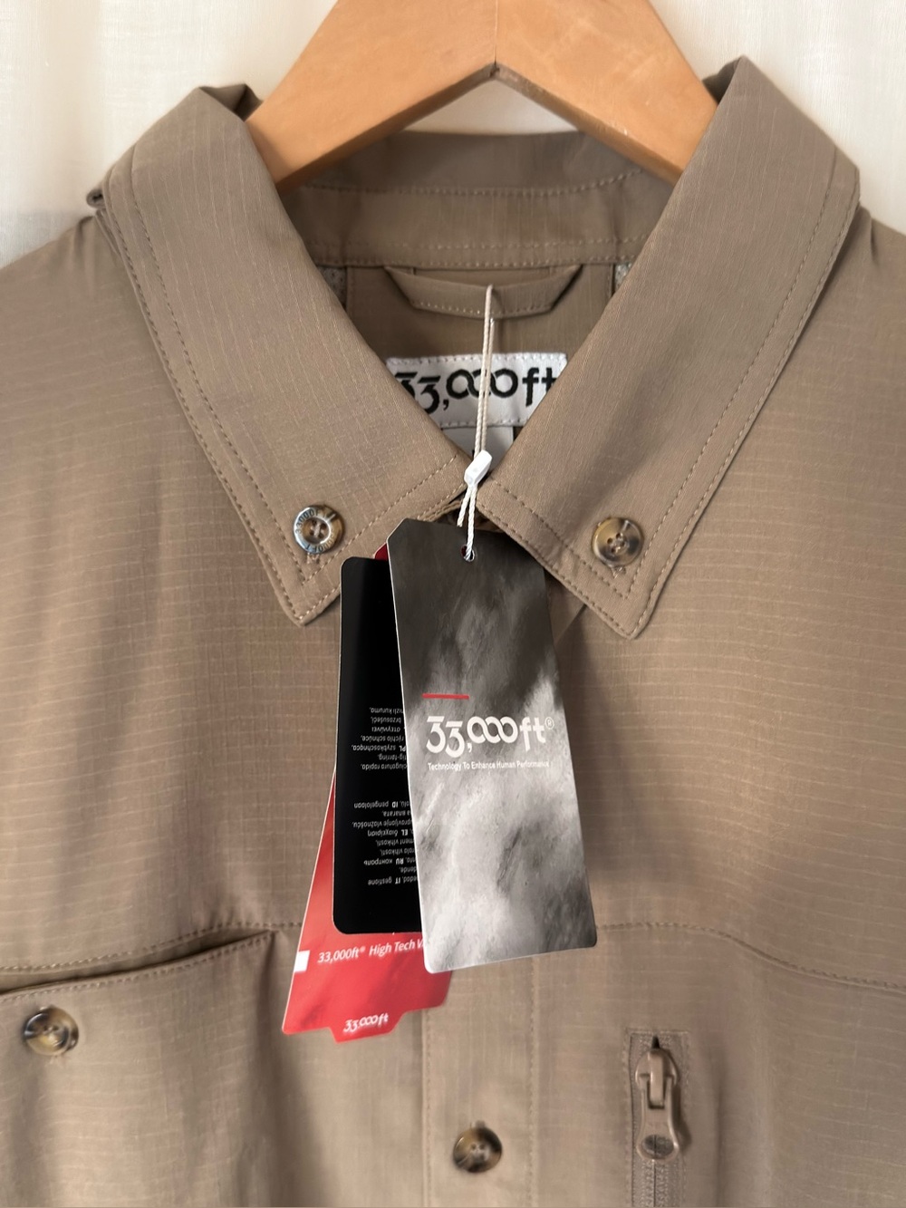 33,000ft Men's Long Sleeve Hiking Shirt Brown UPF 50+ Ripstop Fishing Top NWT Si